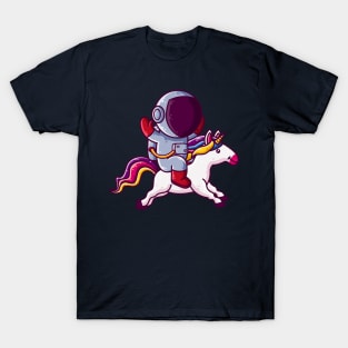 Cute Astronaut Riding Unicorn Cartoon T-Shirt